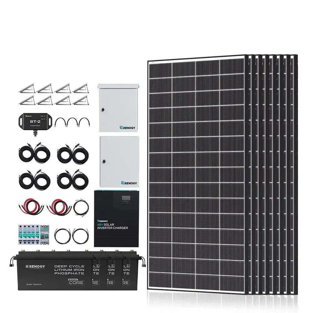 Renogy Complete Cabin Solar Kit 1200W 2500W | Optional 9.6kWh Deep-Cycle AGM / LiFePO4 Batteries - Green Vista Living