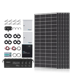 Complete Cabin Solar Kit 1200W 2500W | Optional 9.6kWh Deep-Cycle AGM / LiFePO4 Batteries