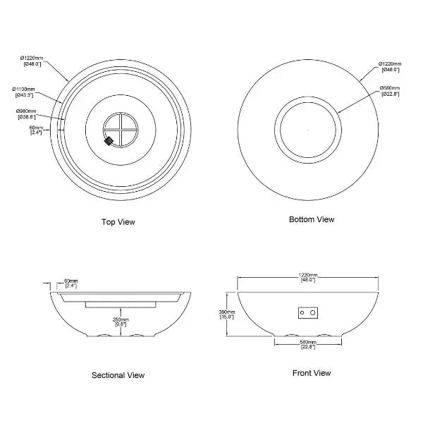 Elementi Plus Rose Bowl 48" Round Concrete Fire Bowl OFG420 - Green Vista Living