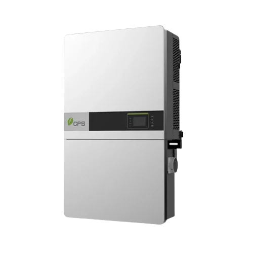 CPS wall-mounted solar inverter with LCD display and ventilation panel, white and grey finish