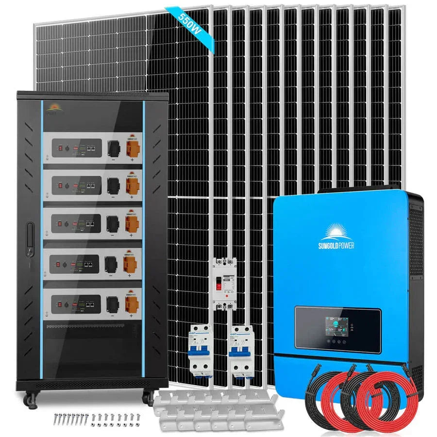 Off Grid Solar Kit 10KW 48VDC 120V/240V 25.6KWH Lithium Battery 12 X 550 Watts Solar Panels SGR-10K25 Sungold Power