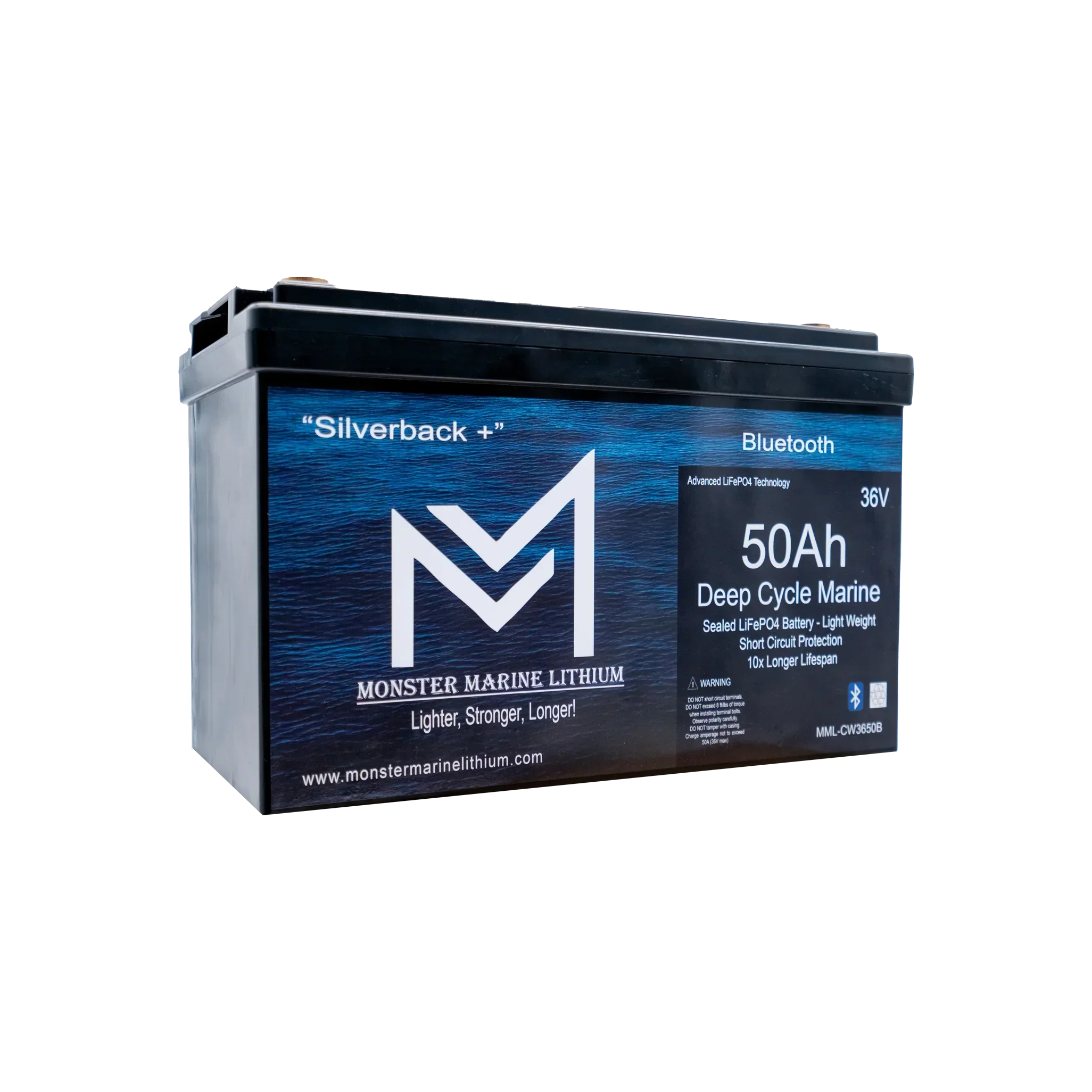 Silverback Plus Monster Marine Lithium 50Ah 36V deep cycle marine battery with Bluetooth