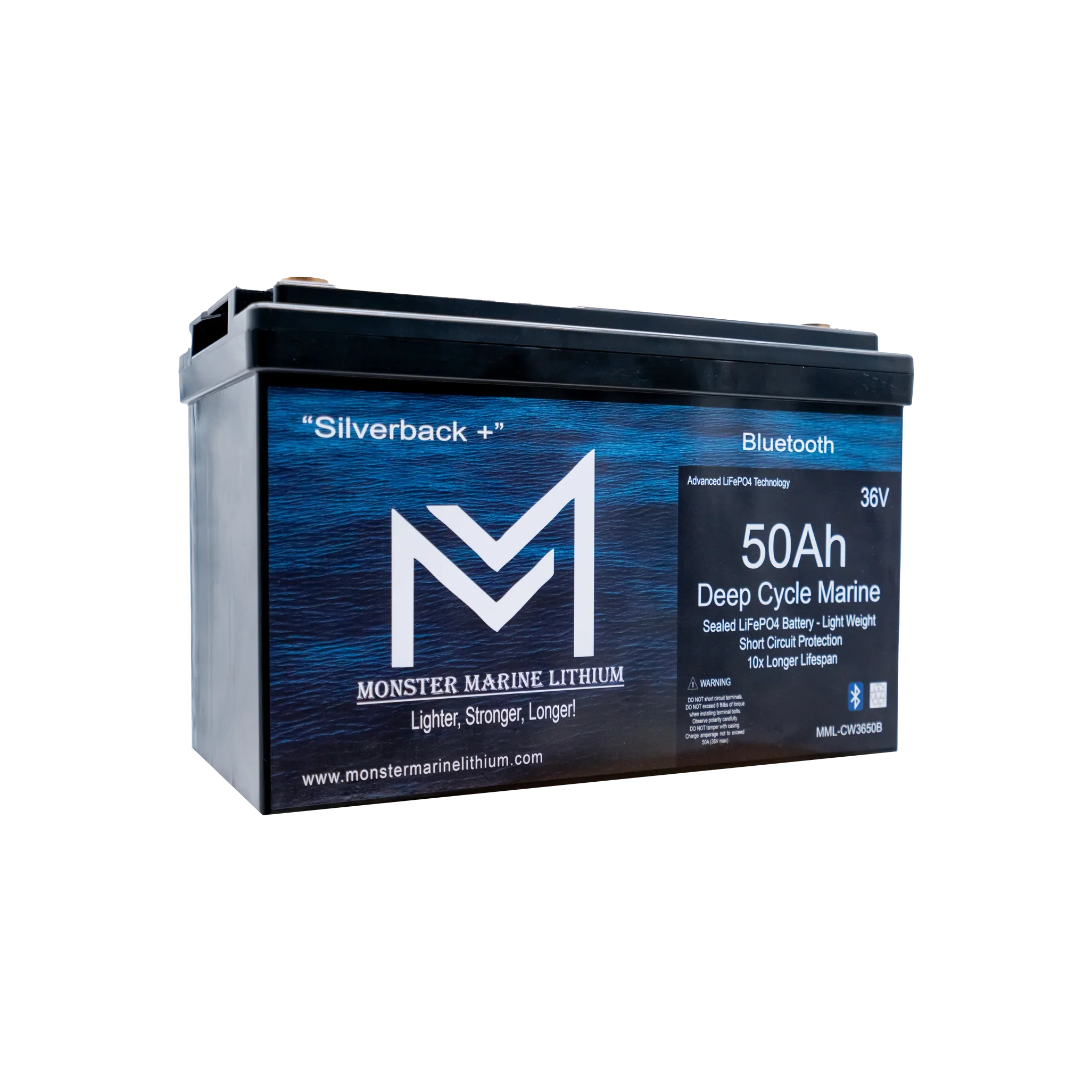 Silverback Plus Monster Marine Lithium 50Ah 36V deep cycle marine battery with Bluetooth