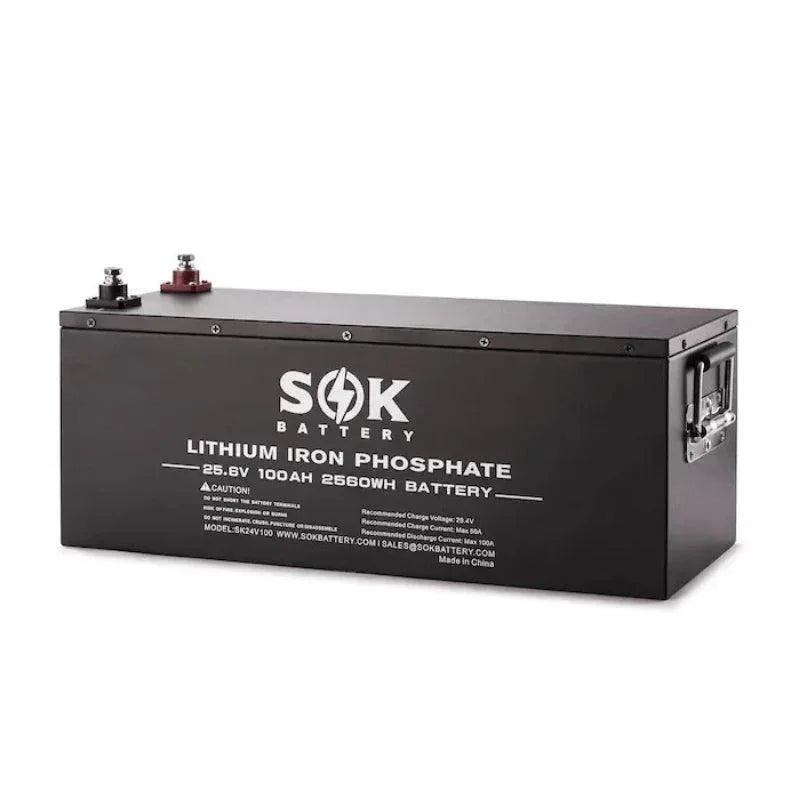 SOK Battery 24V 100Ah LiFePO4 Battery | 2,560wH / 2.56kWh Lithium Solar Battery - Green Vista Living
