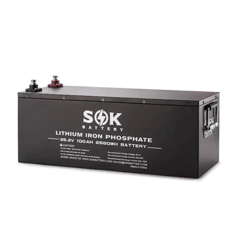 SOK Battery 24V 100Ah LiFePO4 Battery | 2,560wH / 2.56kWh Lithium Solar Battery - Green Vista Living