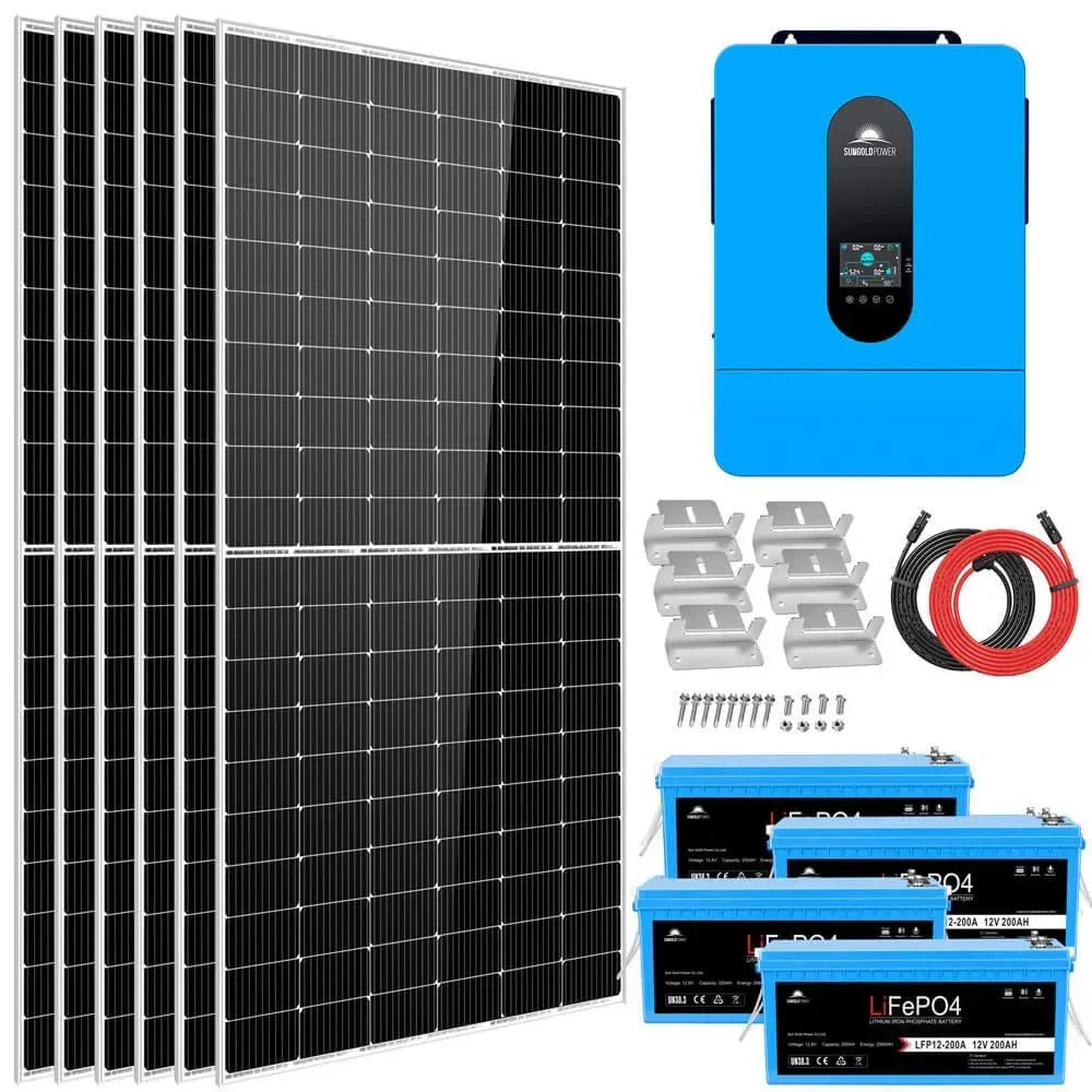 Complete off Grid Solar Kit 6500W 48V 120V/240V output 10.24KWH Lithium Battery 2700 Watt Solar Panel SGK-65PRO - Green Vista Living