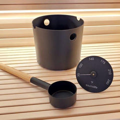 SaunaLife Accessory Package 6 | Aluminum 1-Gallon Sauna Bucket Set with Wood Ladle and Thermometer - Green Vista Living