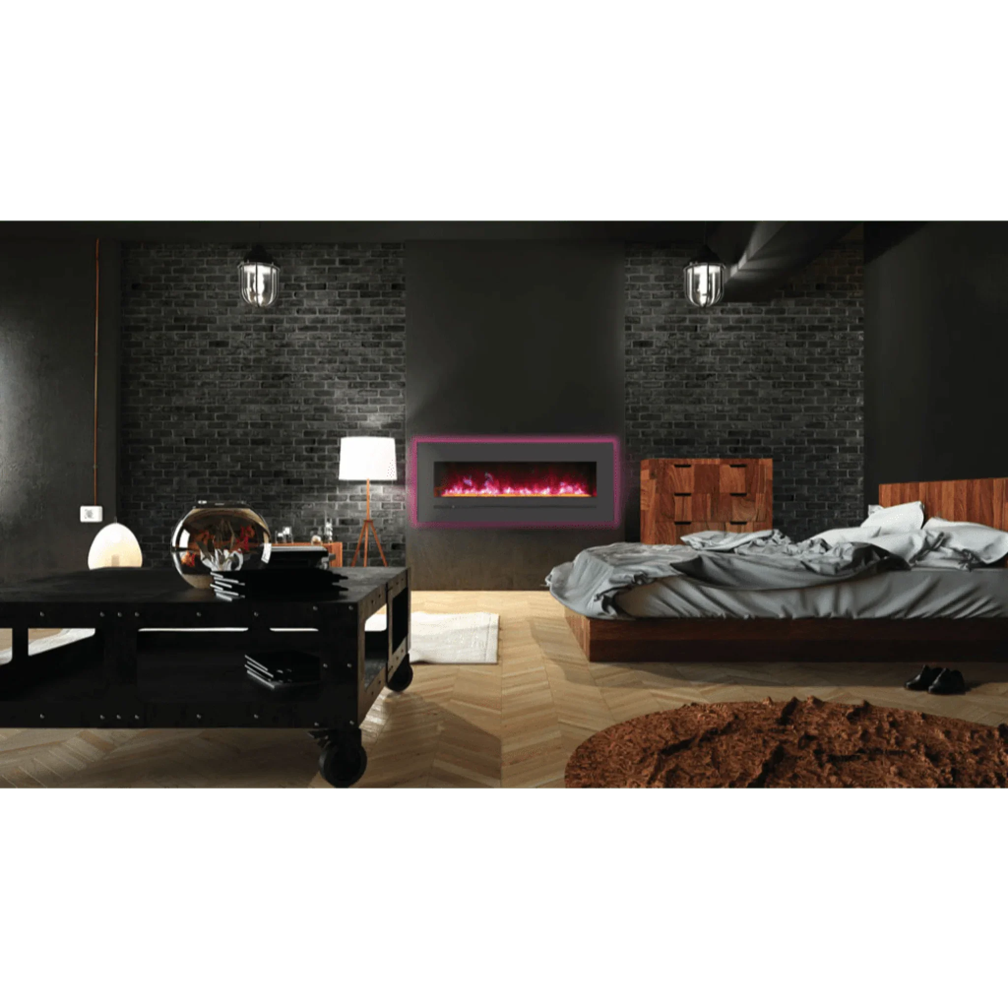 Sierra Flame by Amantii 48" Wall Mount/Flush Mount Electric Fireplace with Deep Charcoal Colored Steel Surround - Green Vista Living