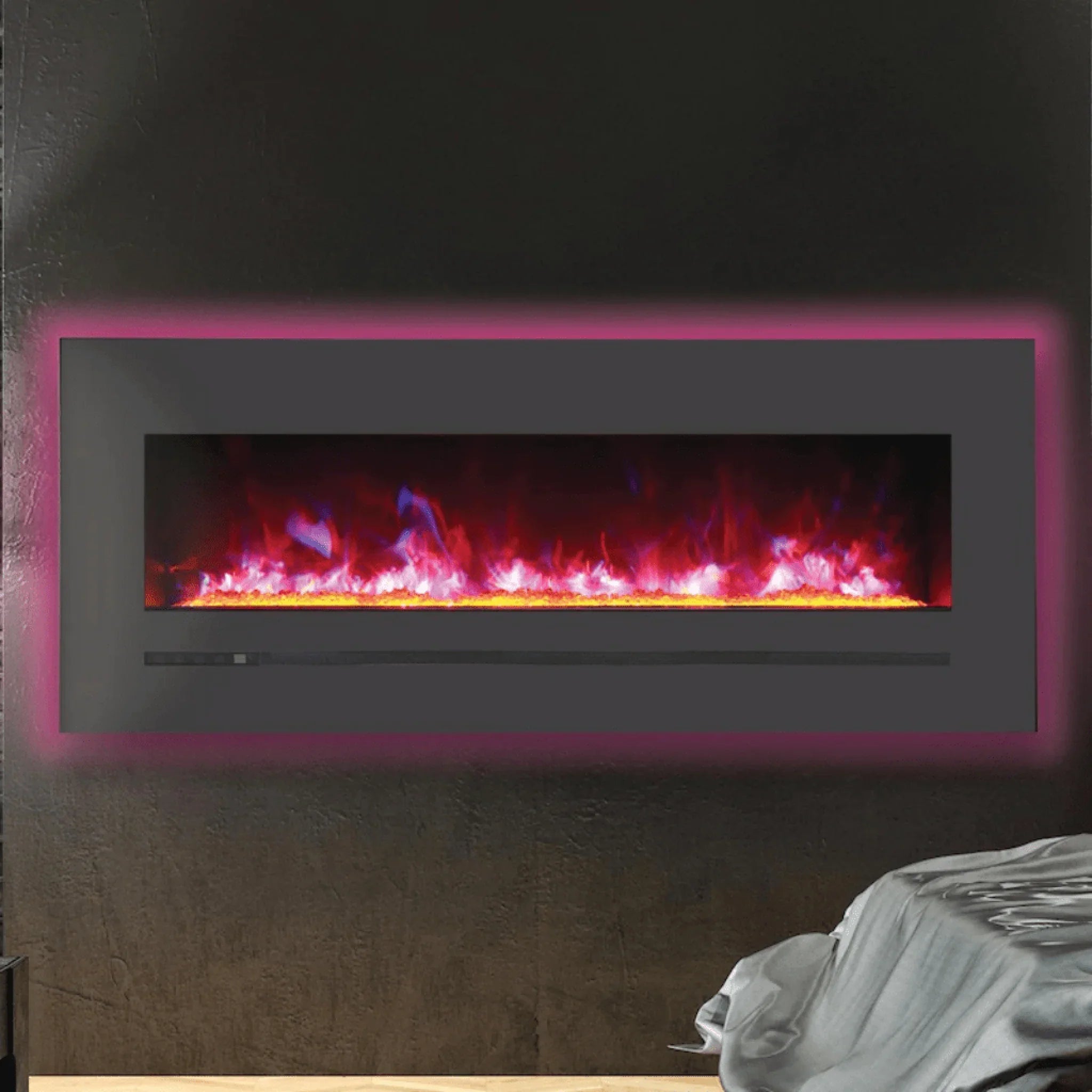 Sierra Flame by Amantii 48" Wall Mount/Flush Mount Electric Fireplace with Deep Charcoal Colored Steel Surround - Green Vista Living