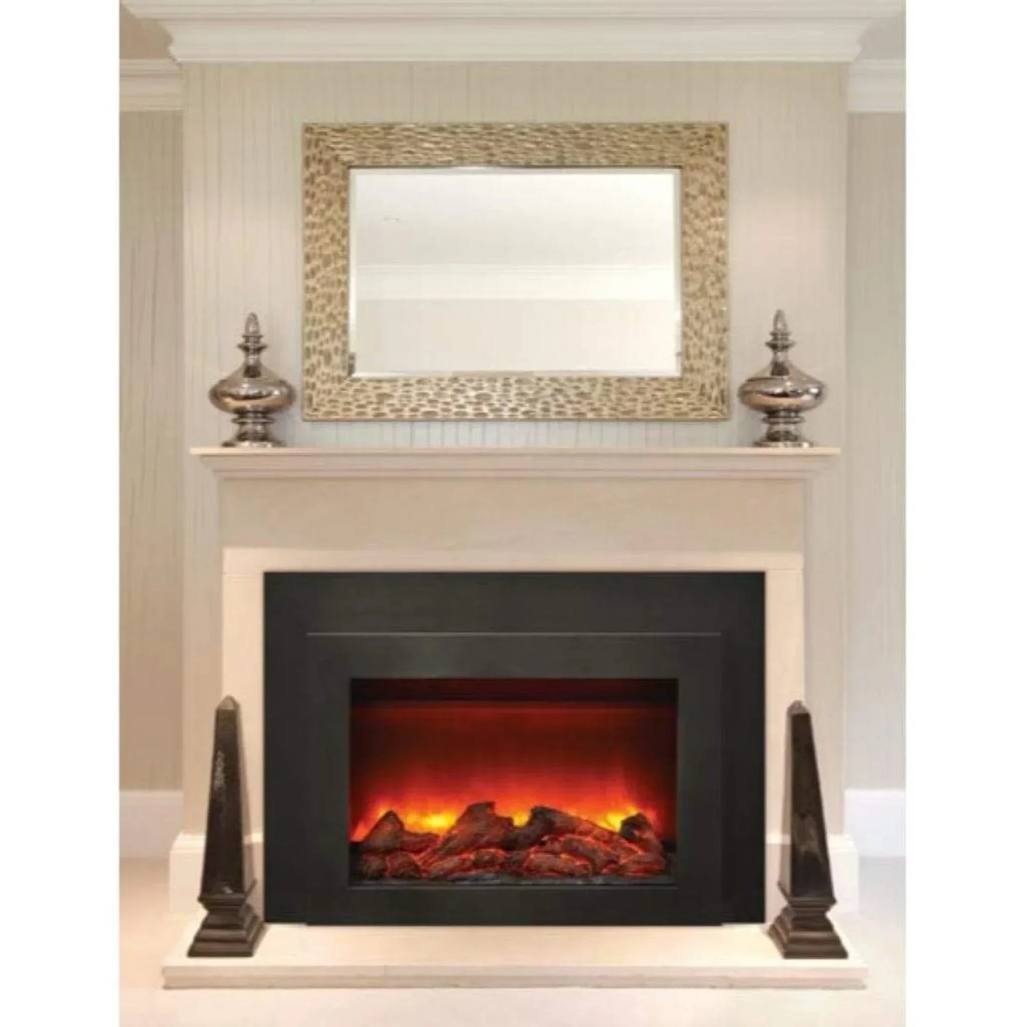 Sierra Flame by Amantii Deep 30"/34" Electric Fireplace Insert with Black Steel Surround - Green Vista Living