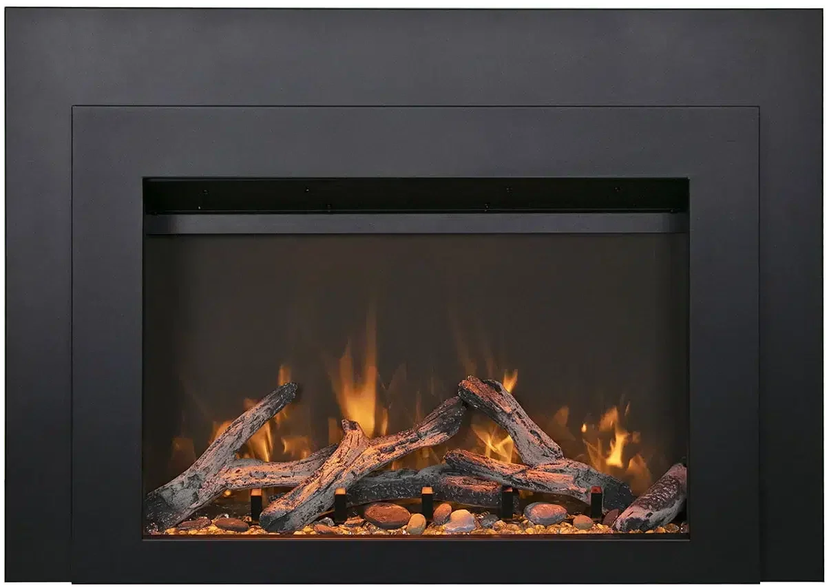 Sierra Flame by Amantii Insert Series 30" Electric Fireplace Insert With Black Steel Surround and Overlay - Green Vista Living