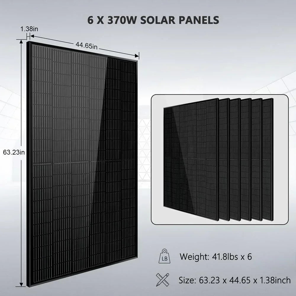 Off-Grid Solar Kit 6500W 48VDC 120/240VAC 5.12KWH PowerWall Lithium Battery 6 X 370 Watts Solar Panels SGM-655M - Green Vista Living
