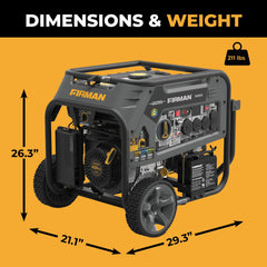 FIRMAN Power Equipment Tri Fuel Portable Generator 9400/7500W Electric Start 120/240V with CO Alert