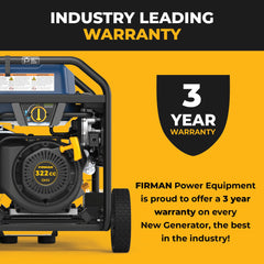 FIRMAN Power Equipment Tri Fuel Portable Generator 8250/6600W Electric Start Wheel Kit Bonus Cover & Cord CO Alert