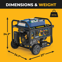 FIRMAN Power Equipment Tri Fuel Portable Generator 8250/6600W Electric Start Wheel Kit Bonus Cover & Cord CO Alert