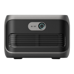 EcoFlow portable power station front view with on/off button and vented panel