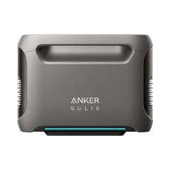 Anker Solix portable inverter front view in gray with handle and blue LED strip