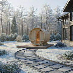 Turku Finnish Barrel Sauna with Terrace and WiFi Heater - Finnish Sauna Builders - Green Vista Living