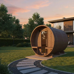 Turku Finnish Barrel Sauna with Terrace and WiFi Heater - Finnish Sauna Builders - Green Vista Living