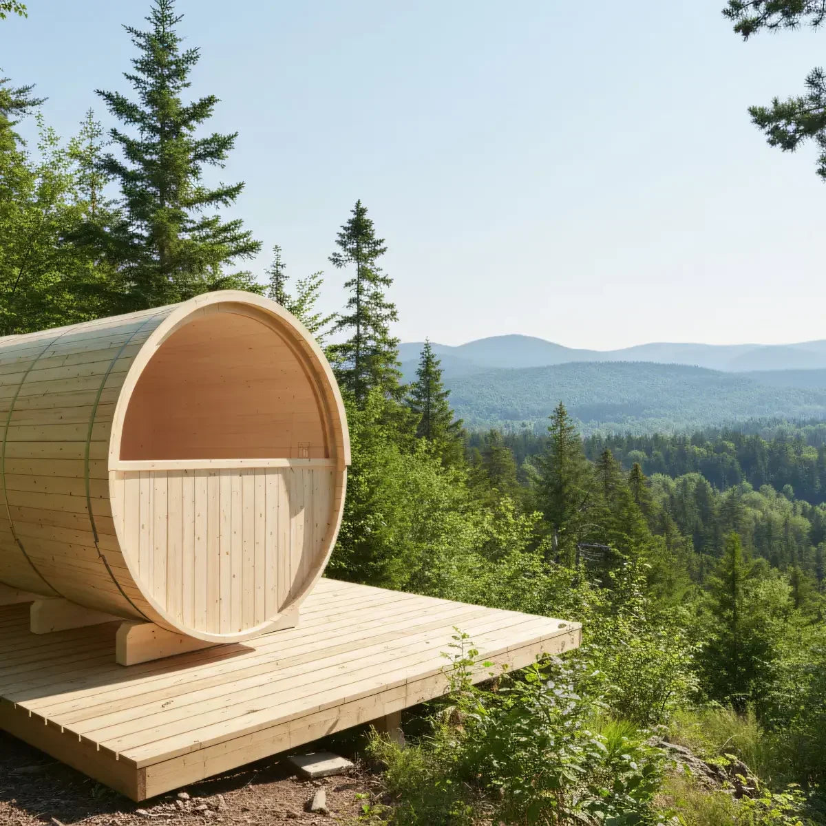 Turku Finnish Barrel Sauna with Terrace and WiFi Heater - Finnish Sauna Builders - Green Vista Living