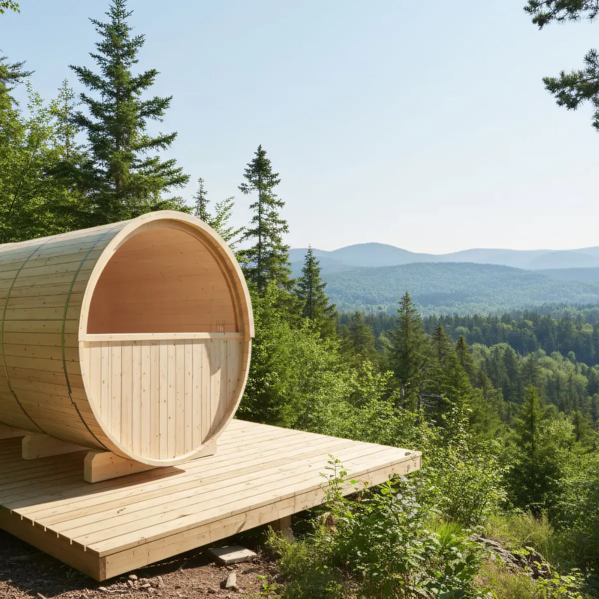 Turku Finnish Barrel Sauna with Terrace and WiFi Heater - Finnish Sauna Builders - Green Vista Living