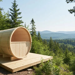 Turku Finnish Barrel Sauna with Terrace and WiFi Heater - Finnish Sauna Builders - Green Vista Living