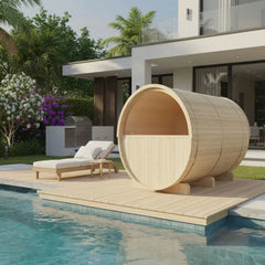 Turku Finnish Barrel Sauna with Terrace and WiFi Heater - Finnish Sauna Builders - Green Vista Living