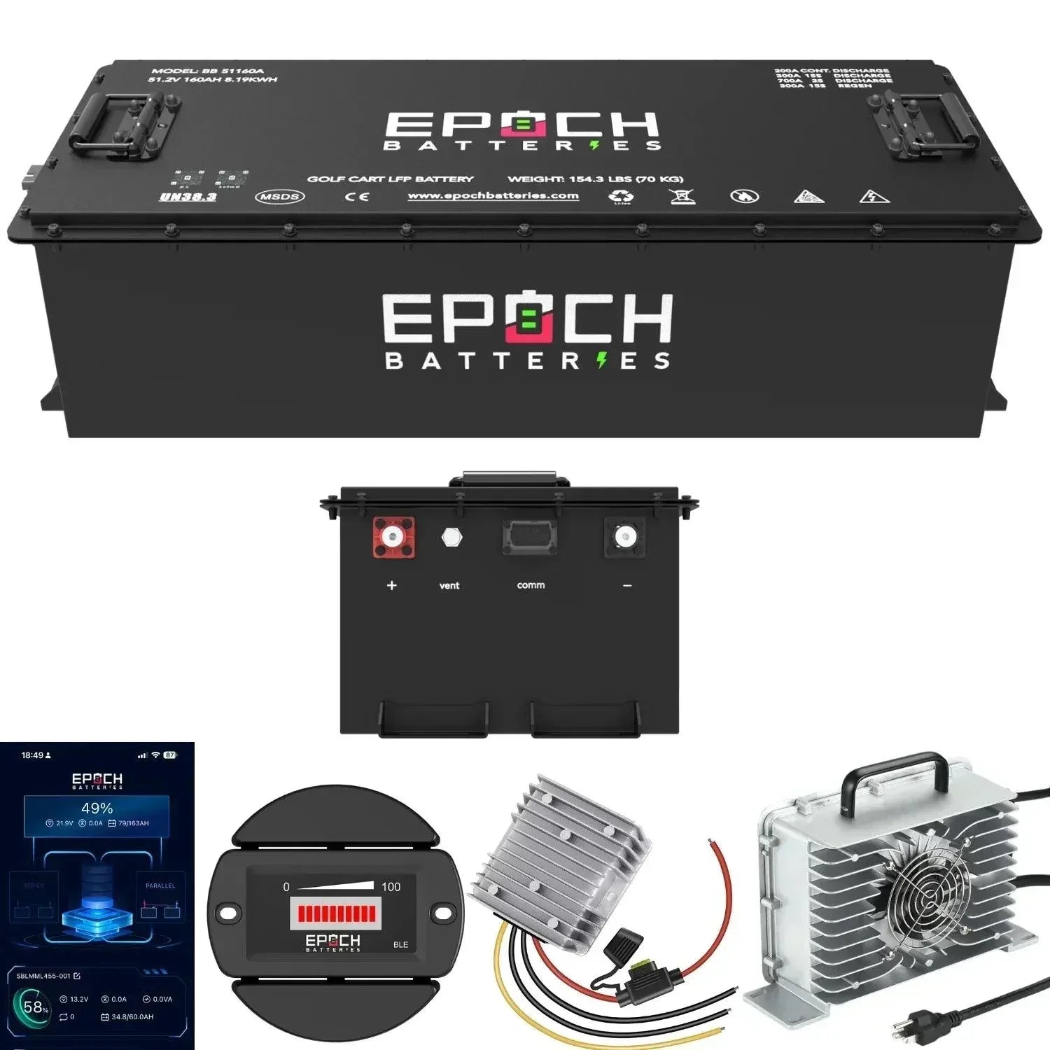 Epoch Batteries 48V 160Ah Lithium (LiFePO4) Golf Cart Battery - Complete Kit - Green Vista Living