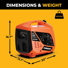 FIRMAN Power Equipment Gas Inverter Portable Generator 2000/1600W Recoil Start