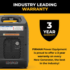 FIRMAN Power Equipment Inverter Gas Portable Generator 2500/2000W Recoil Start with Power Cord and CO ALERT