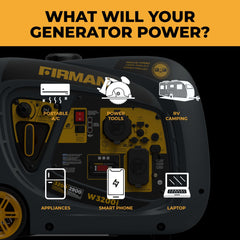 FIRMAN Power Equipment Inverter Portable Generator 3200/2900W Recoil Start