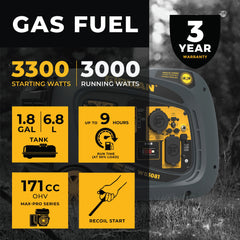 FIRMAN Power Equipment Inverter Gas Portable Generator 3300/3000W Recoil Start