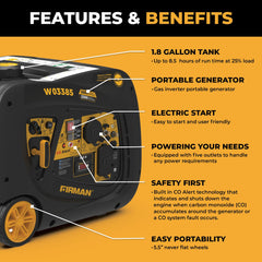 FIRMAN Power Equipment Inverter Portable Generator 3650/3300W WITH CO ALERT