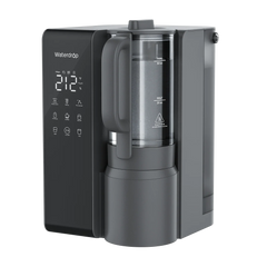 Waterdrop WD-M1 black countertop hot water dispenser with digital display and glass kettle