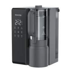 Waterdrop WD-M1 black countertop hot water dispenser with digital display and glass kettle