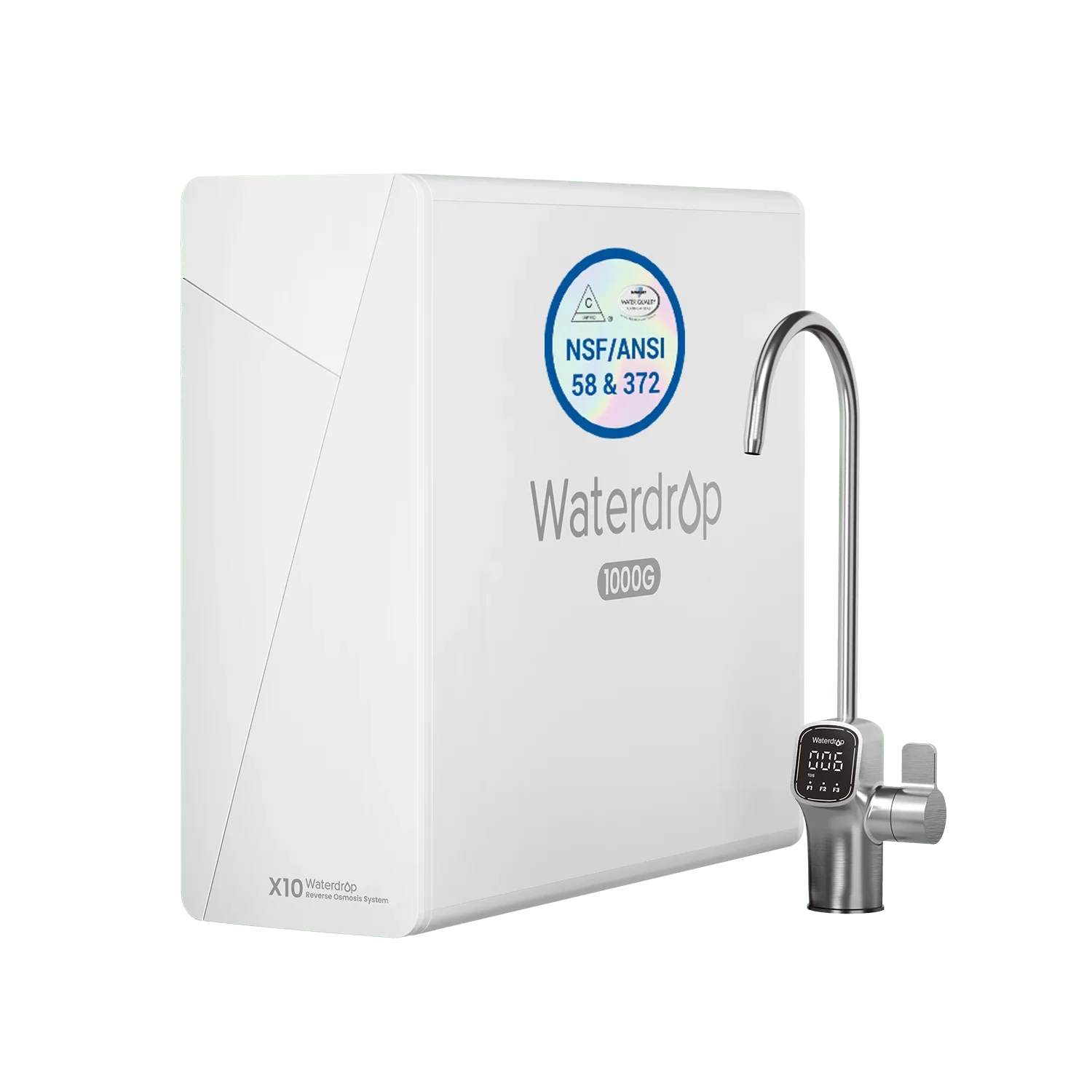 Waterdrop X10 white reverse osmosis water filter system with digital faucet