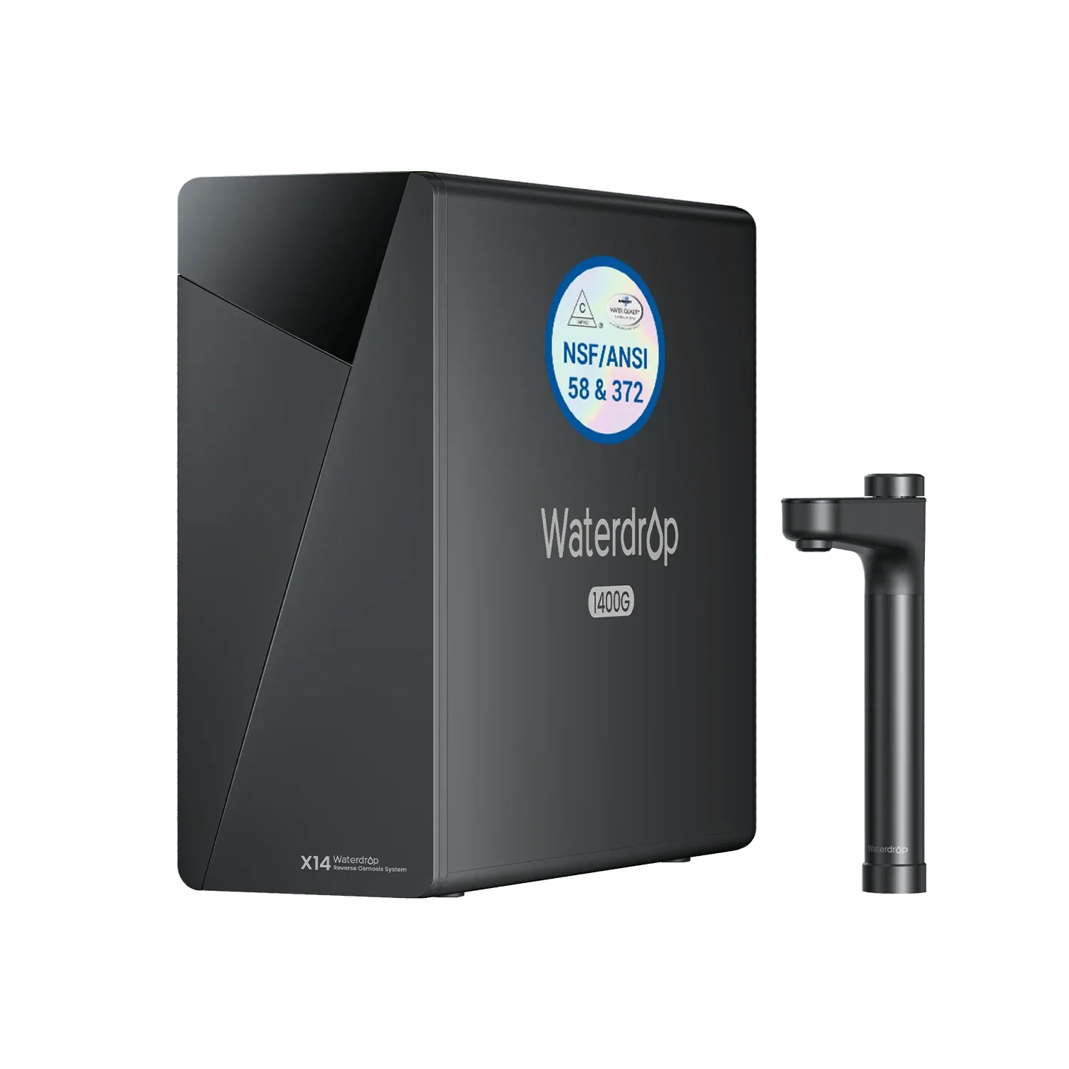 Waterdrop X14 black reverse osmosis water filter system with faucet, NSF certified