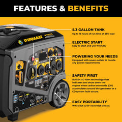 FIRMAN Power Equipment Tri-Fuel Inverter Portable Generator 7850/6300W Electric Start 120/240V Parallel Ready with CO Alert