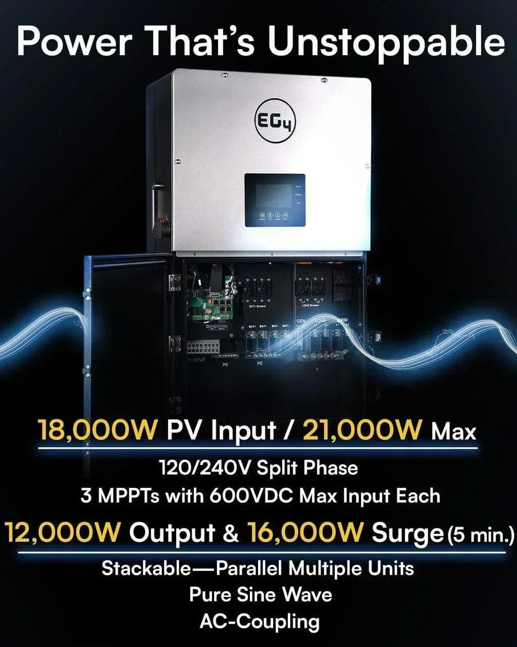 EG4 18k PV Hybrid Inverter 18000W PV Input EG4-18KPV-12LV - Green Vista Living