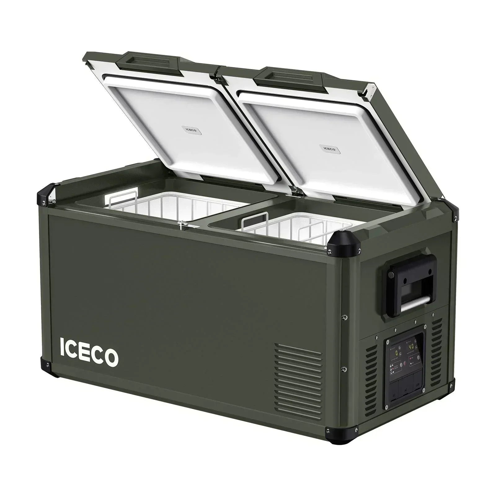 ICECO VL75ProD 79.2QT Olive 12V Heavy Duty Metal Fridge Freezer - Green Vista Living
