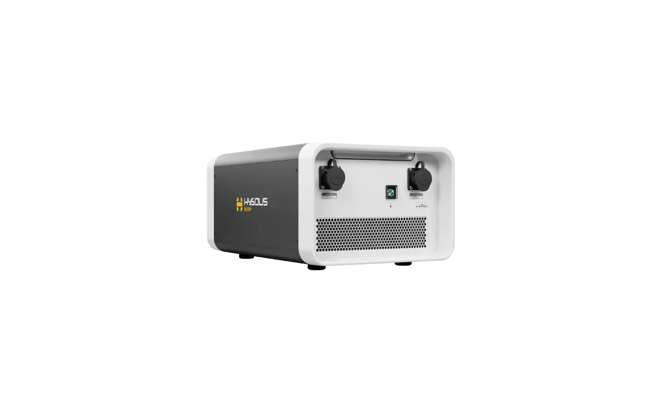 Hysolis XB62 portable inverter with dual outlets and digital display on green background