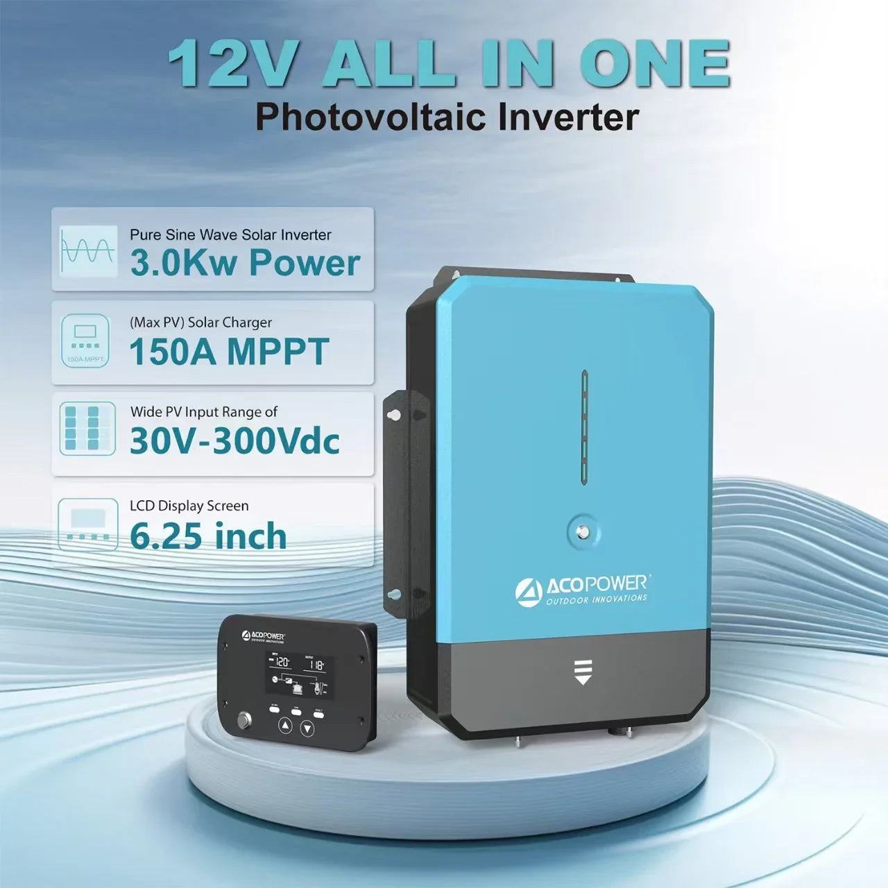 ACOPOWER 3000W/12V All-in-One Pure Sine Wave Hybrid Solar Charger Inverter - Green Vista Living