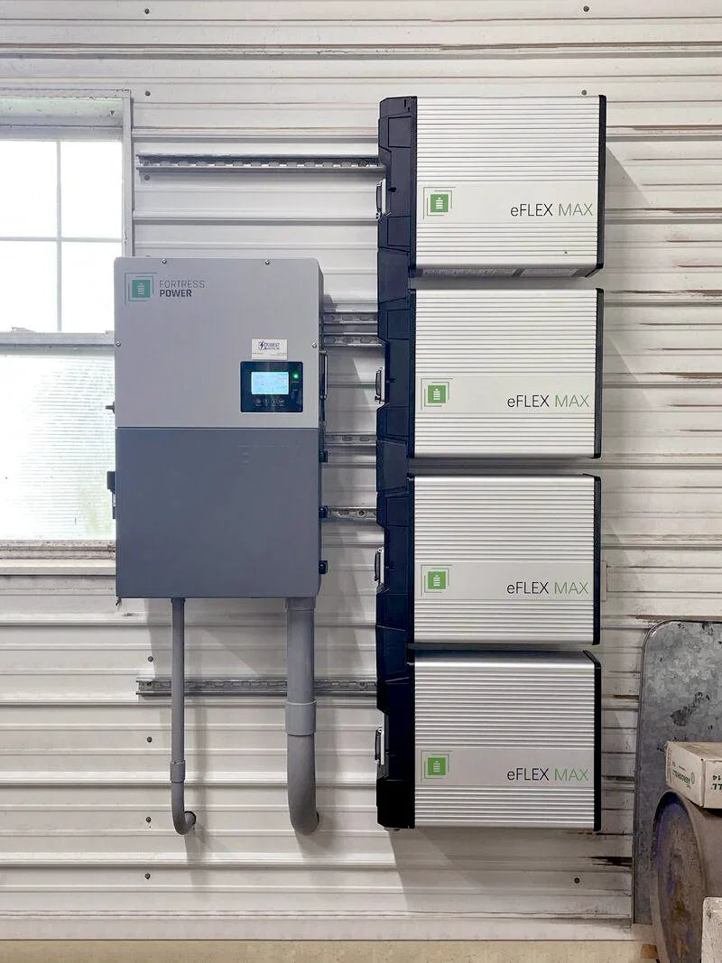Fortress Power eFlex MAX wall-mounted battery system and inverter installed indoors