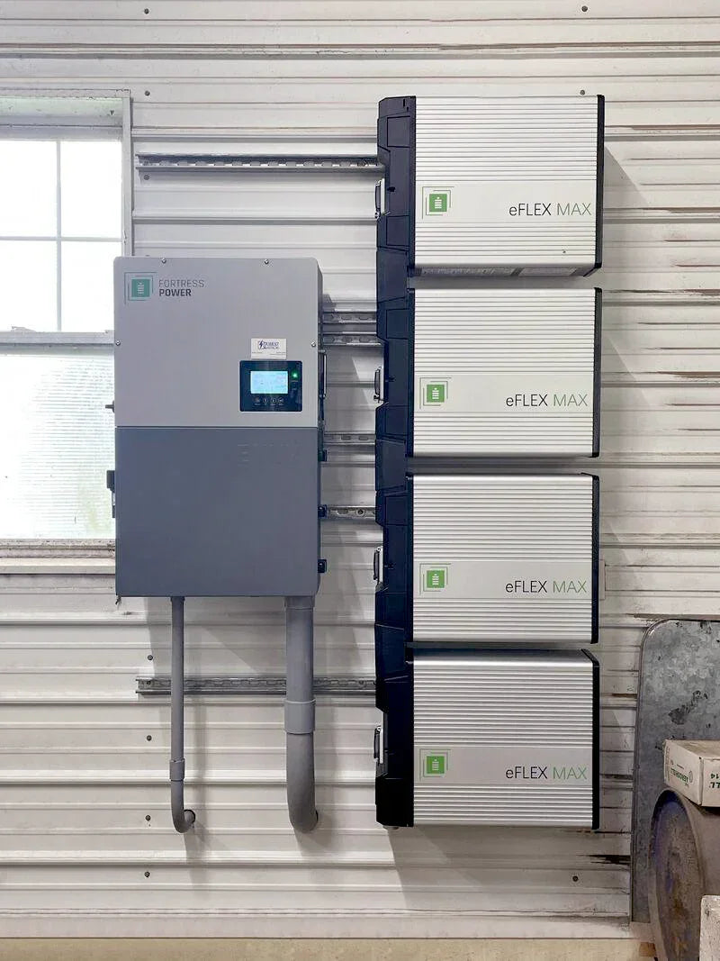 Fortress Power eFlex MAX wall-mounted battery system and inverter installed indoors
