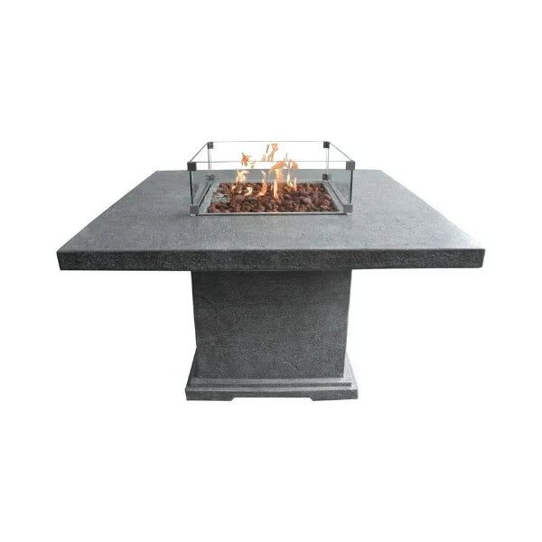Elementi bar table with windscreen and visible flame, modern concrete fire pit on white background