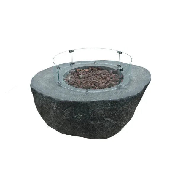 Elementi Boulder fire table with glass windscreen on white background