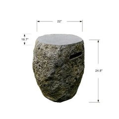 Elementi Boulder tank cover with dimensions, stone texture, 22x19.7x24.8 inches