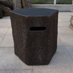 Elementi hexagonal outdoor seat with rustic dark texture and side handle, patio accessory