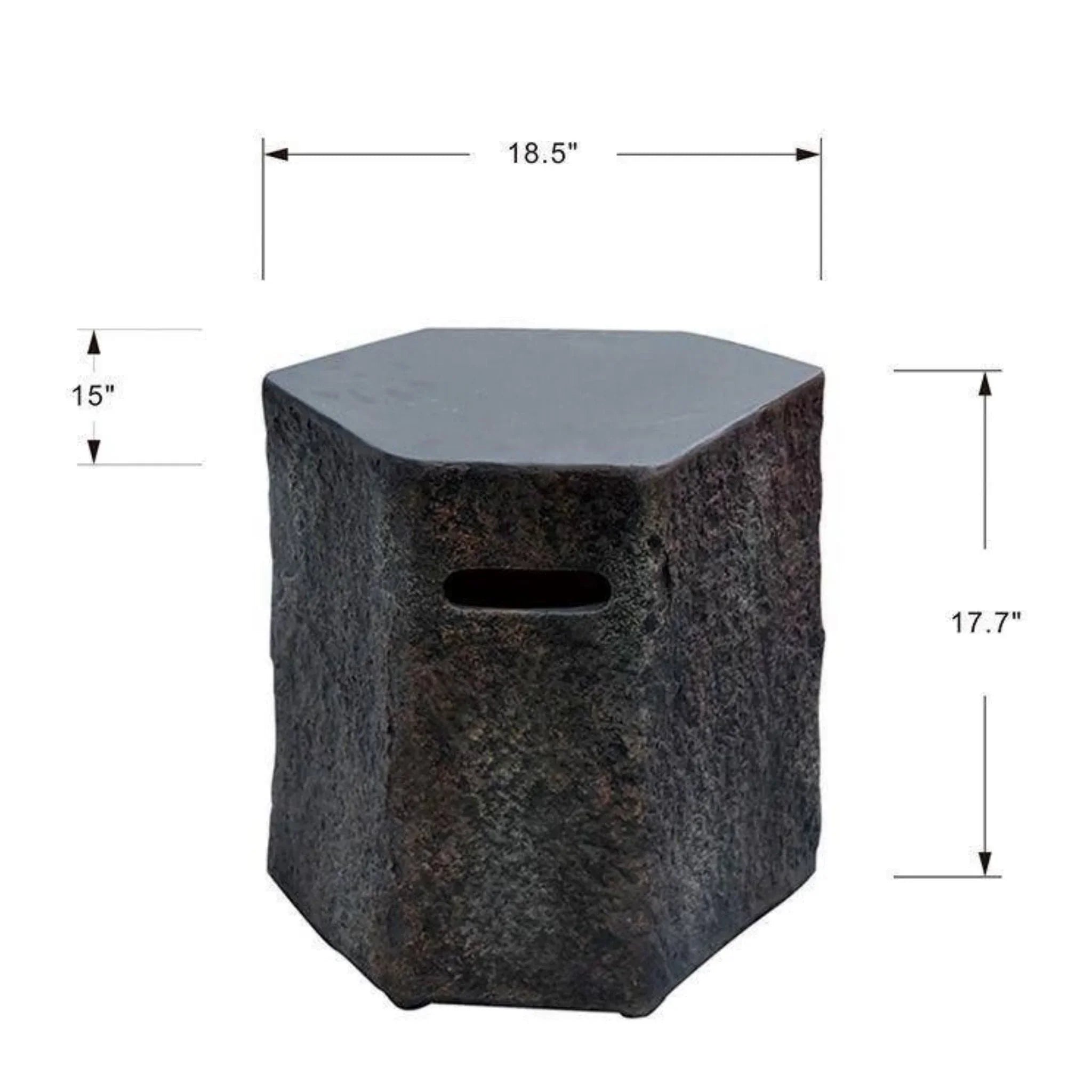 Elementi hexagonal outdoor seat one01-101, textured dark finish, with dimensions shown