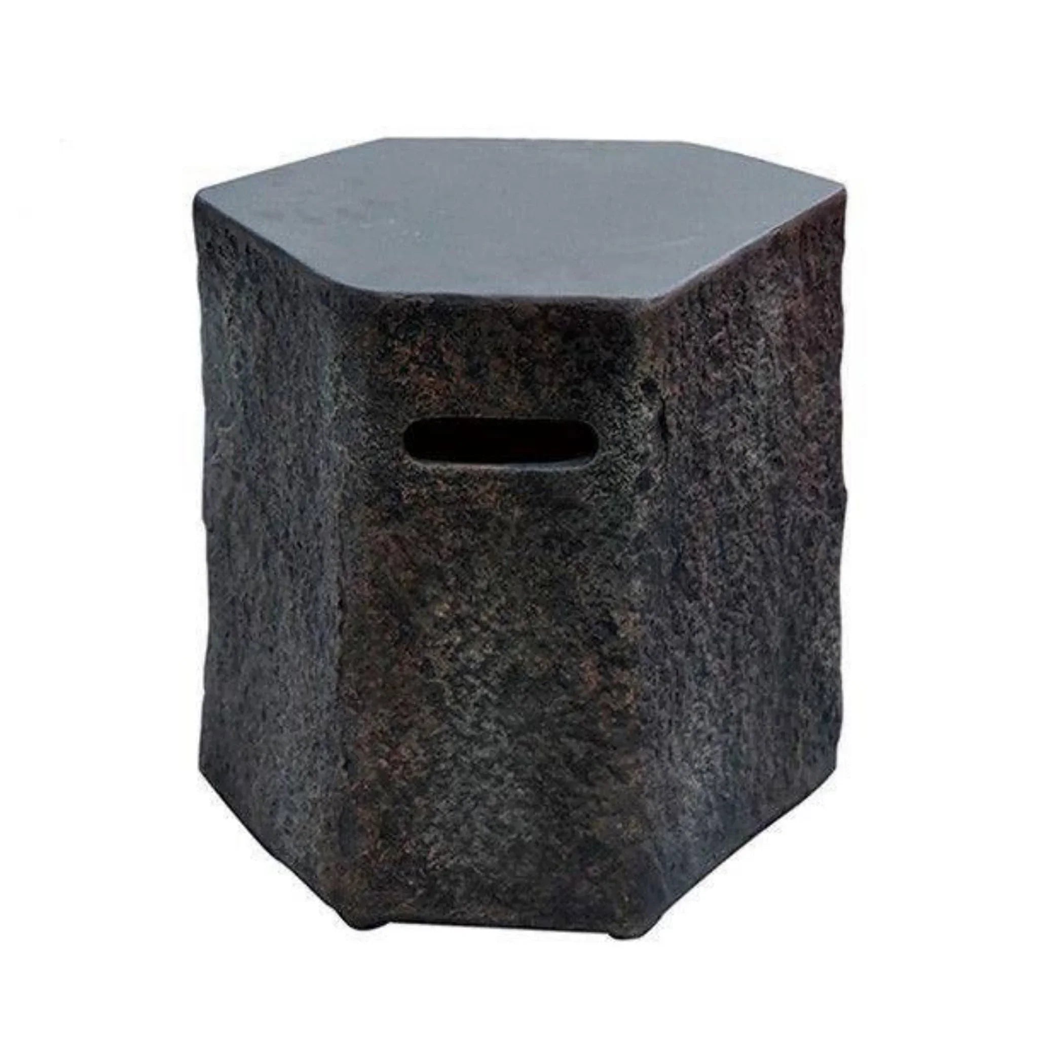 Elementi hexagonal stone-look outdoor seat black textured finish with handle slot